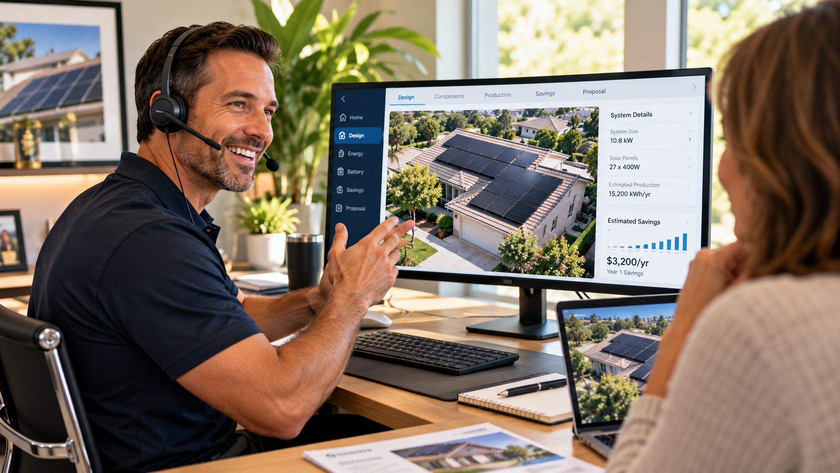 Solar consultant meeting with homeowner